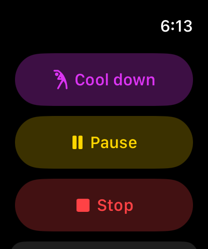 The controls page: Cool down, Pause and Stop buttons