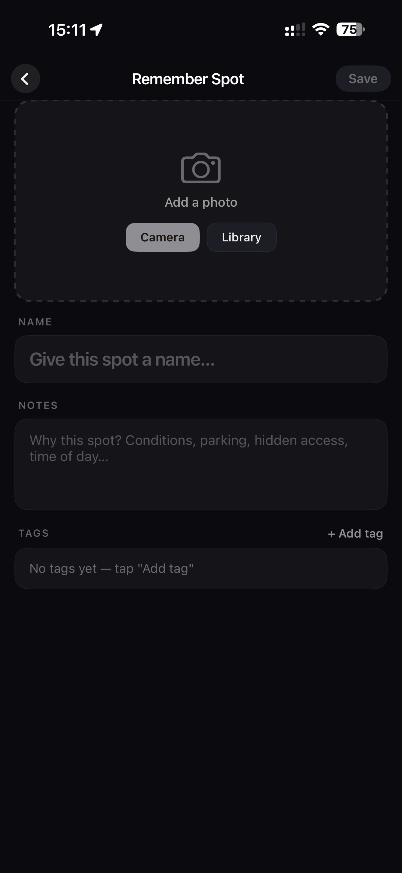 Remember a Spot capture screen